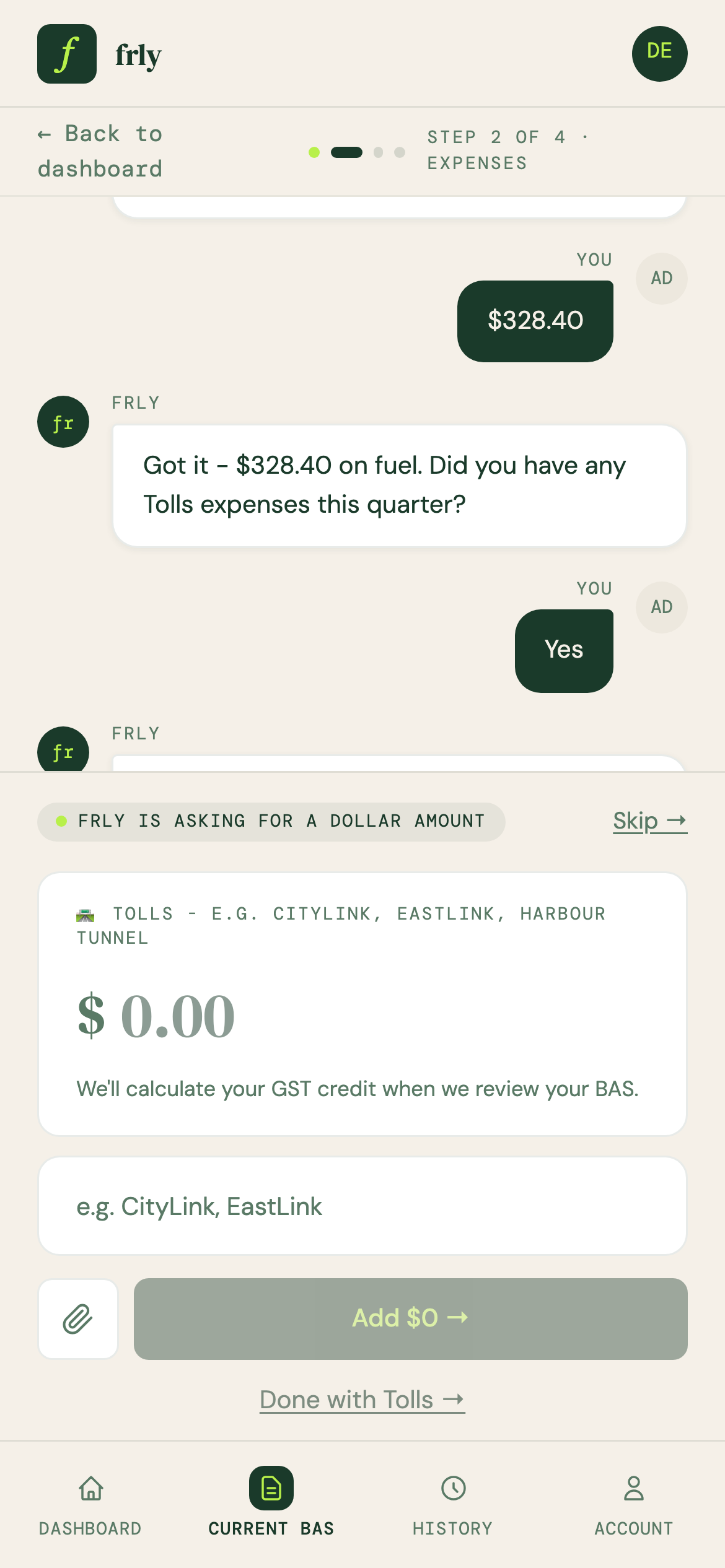 Add your expenses